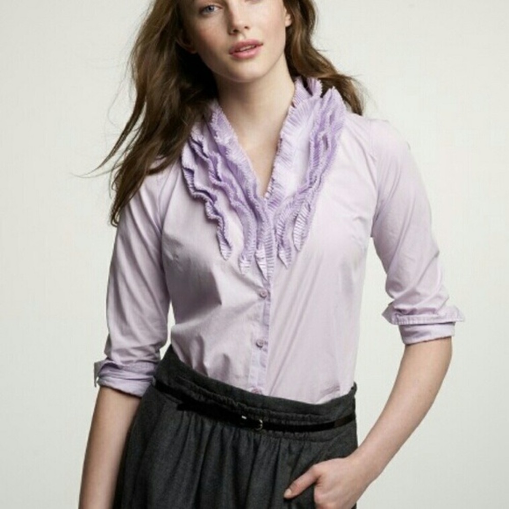 jcrew button down frilly blouse